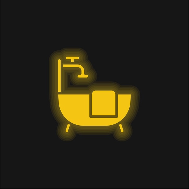 Žlutá zářící neonová ikona vany - Vektor, obrázek