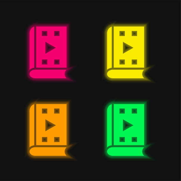 Audiobook four color glowing neon vector icon - Vector, Image