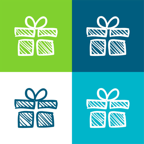 День рождения Подарочный рисунок Плоский четырехцветный минимальный набор значков - Вектор,изображение