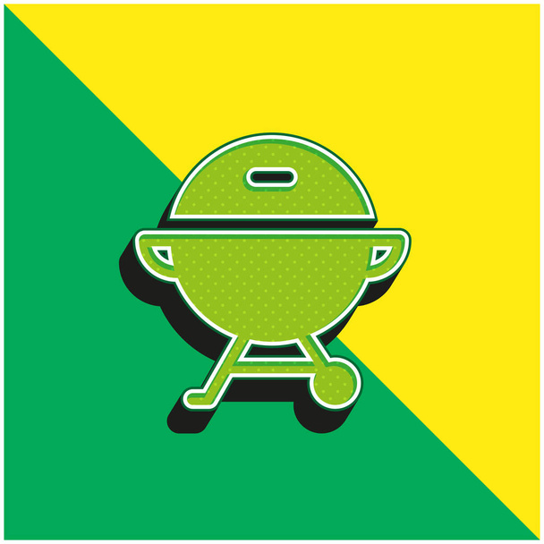 Bbq Πράσινο και κίτρινο σύγχρονο 3d διάνυσμα εικονίδιο λογότυπο - Διάνυσμα, εικόνα