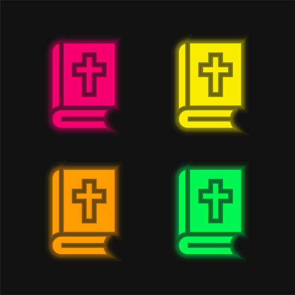 Biblia de cuatro colores brillante icono del vector de neón - Vector, imagen