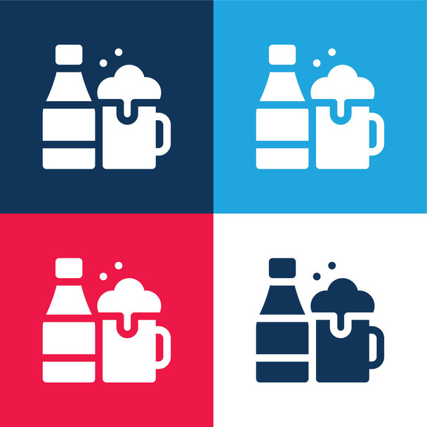 Beer Mug blue and red four color minimal icon set - Vector, Image