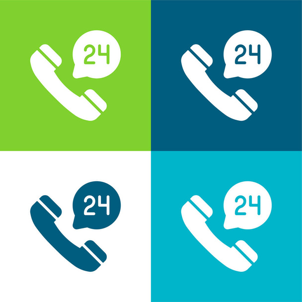 24 Hours Flat four color minimal icon set - Vector, Image