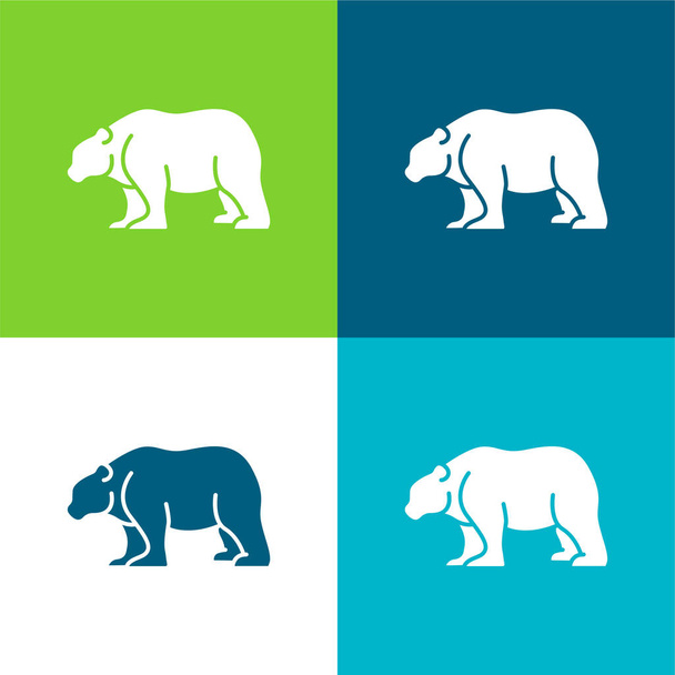 Медведь Плоские четыре цвета минимальный набор значков - Вектор,изображение