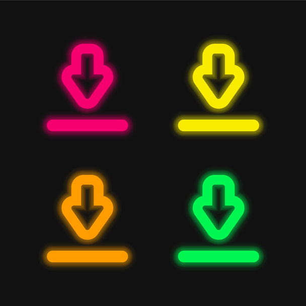 Big Download šipka čtyři barvy zářící neonový vektor ikona - Vektor, obrázek