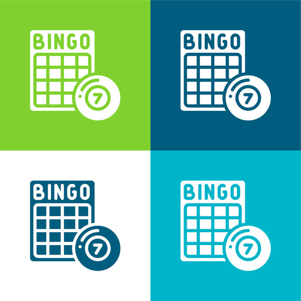 Bingo Flat cztery kolory minimalny zestaw ikon - Wektor, obraz