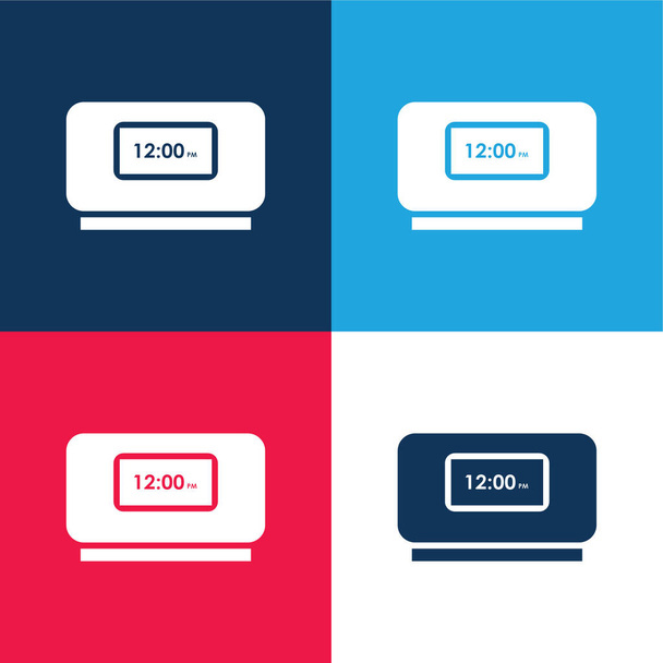 Alarm Saati mavi ve kırmızı dört renk minimal simgesi seti - Vektör, Görsel