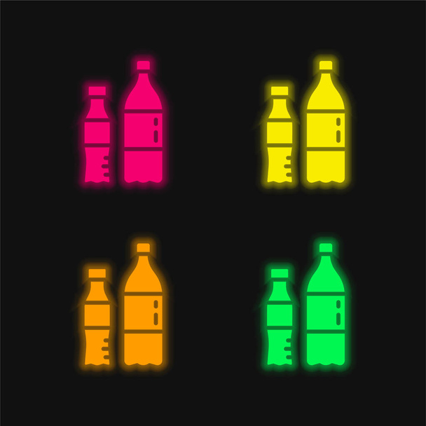 Bottles four color glowing neon vector icon - Vector, Image