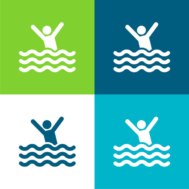 Beach Flat set icona minimale quattro colori - Vettoriali, immagini