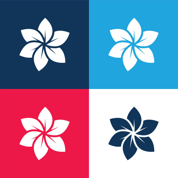 Big Flower modrá a červená čtyři barvy minimální ikona sada - Vektor, obrázek
