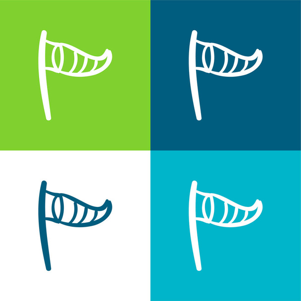 Strand-Wind-Buchse oder Flagge gestreift dreieckiges Werkzeug, um Winde flach vier Farben minimalen Symbolsatz - Vektor, Bild