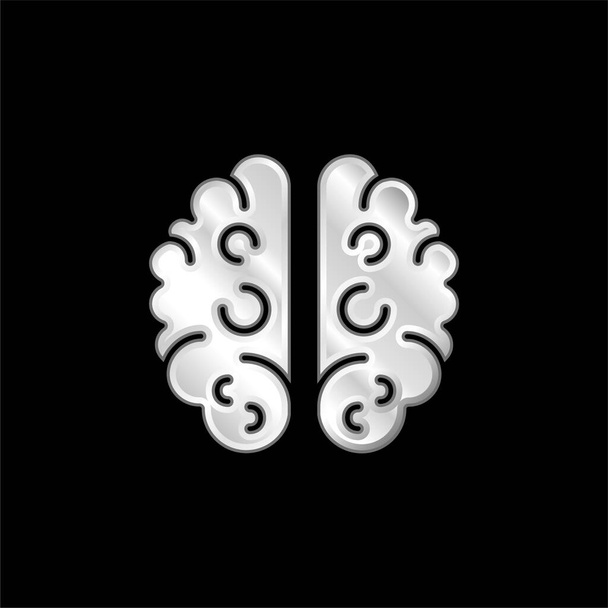 Brain silver plated metallic icon - Vector, Image
