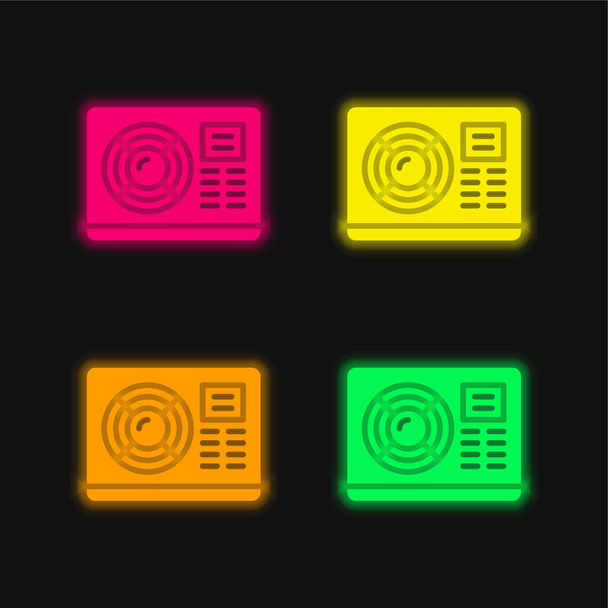 Aire acondicionado cuatro colores brillante icono del vector de neón - Vector, imagen