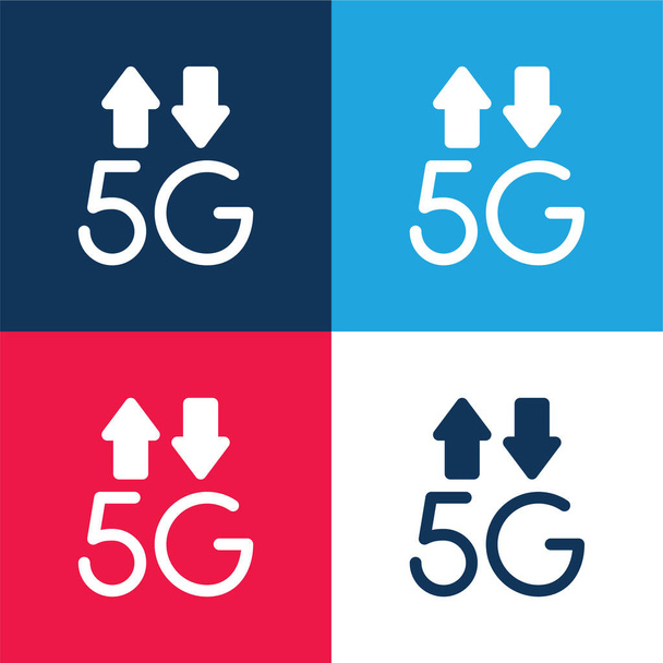 5g azul y rojo conjunto de iconos mínimo de cuatro colores - Vector, Imagen
