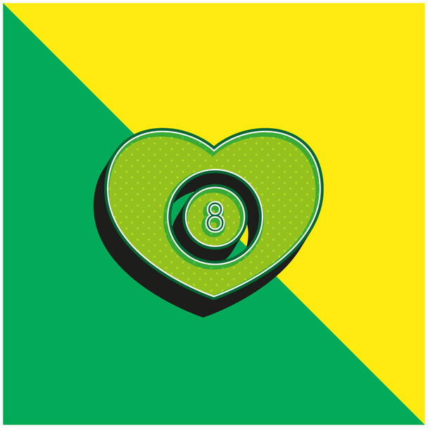 Billiards Heart With Eight Ball Inside Green a žluté moderní 3D vektorové logo - Vektor, obrázek
