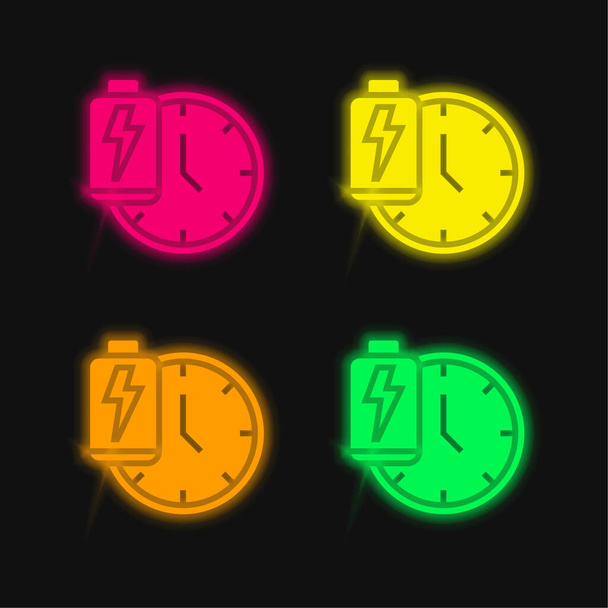 Батарея четыре цвета светящийся неоновый вектор значок - Вектор,изображение