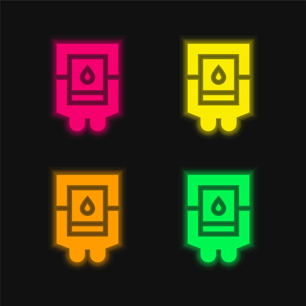 Blood Bag vier kleur gloeiende neon vector pictogram - Vector, afbeelding