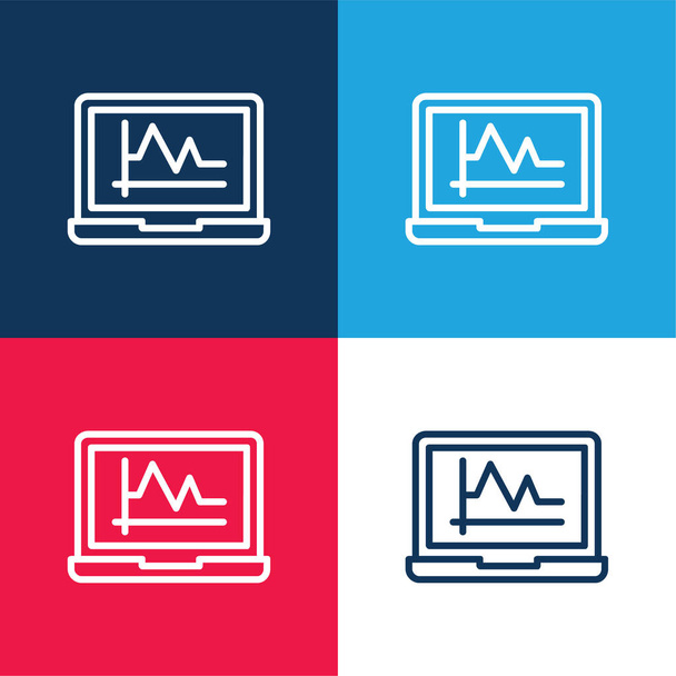Análise azul e vermelho conjunto de ícone mínimo de quatro cores - Vetor, Imagem