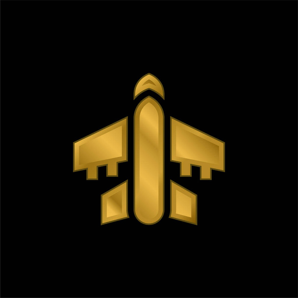 Avión chapado en oro icono metálico o logo vector - Vector, Imagen