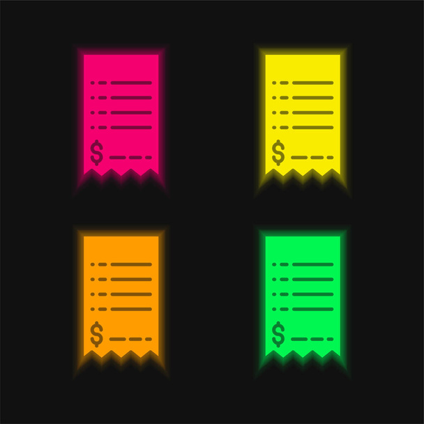 Bill τεσσάρων χρωμάτων λαμπερό εικονίδιο διάνυσμα νέον - Διάνυσμα, εικόνα