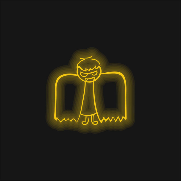 Garçon avec Halloween Costume ailé jaune brillant icône néon - Vecteur, image