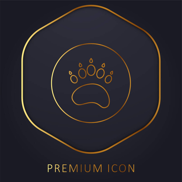 Bear Paw Circule logotipo premium de línea dorada o icono - Vector, imagen