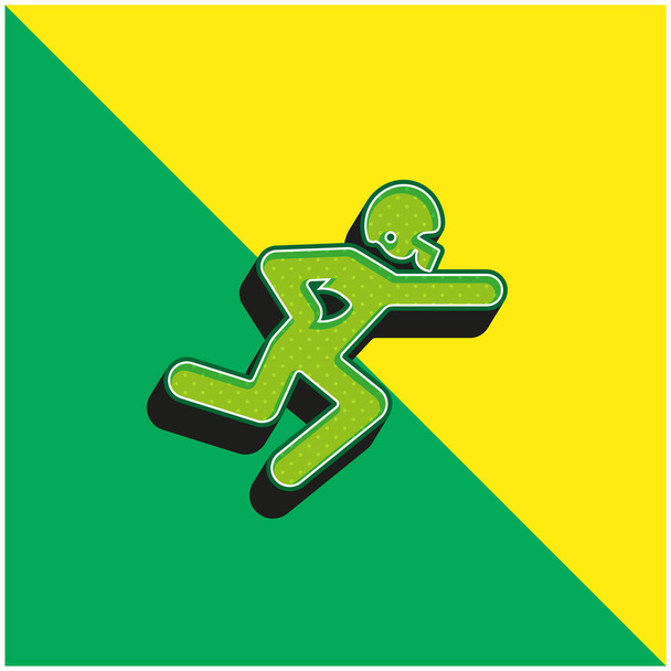 Giocatore di football americano in esecuzione con la palla verde e giallo moderno logo icona vettoriale 3d - Vettoriali, immagini
