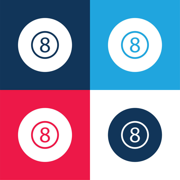 Бильярд Восьмой шар синий и красный четыре цвета минимальный набор значков - Вектор,изображение
