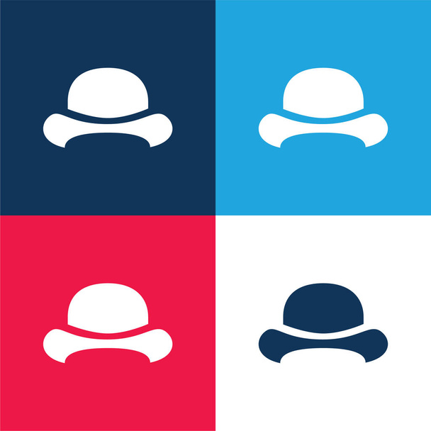 Bowler kalap kék és piros négy szín minimális ikon készlet - Vektor, kép