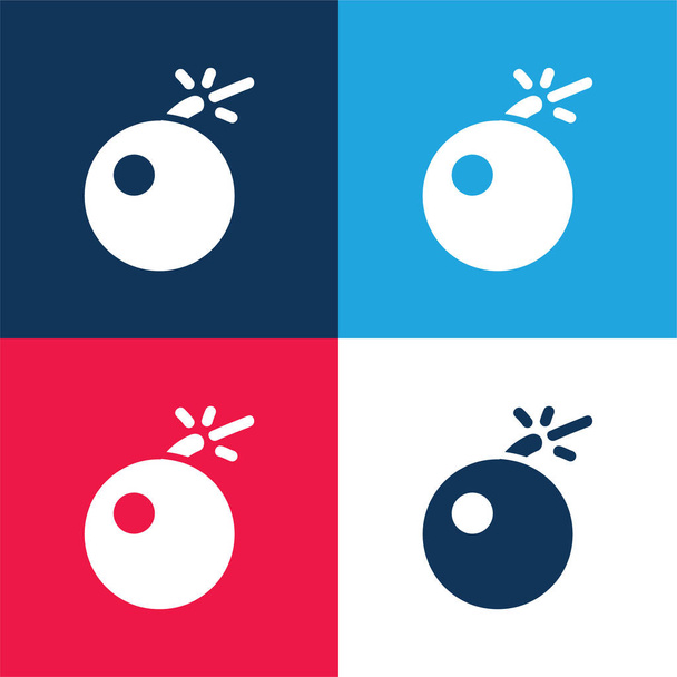 Bomba Figyelmeztetés kék és piros négy szín minimális ikon készlet - Vektor, kép