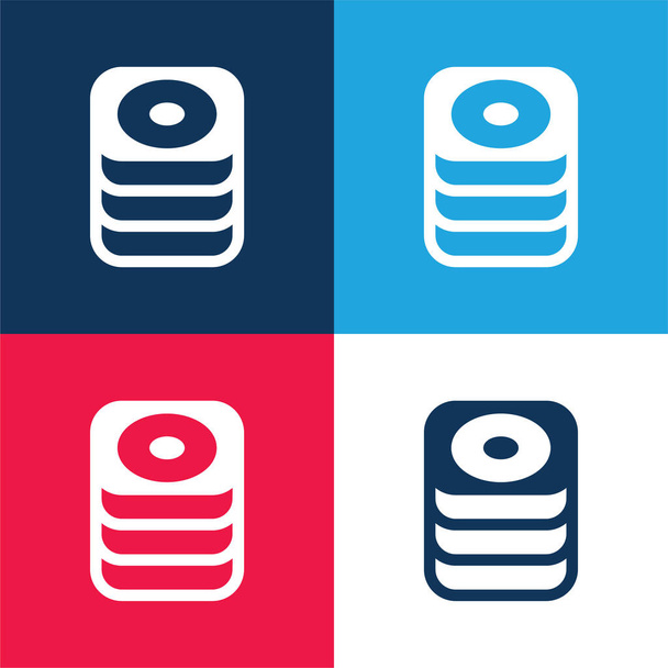 Big Database blau und rot vier Farben Minimalsymbolsatz - Vektor, Bild