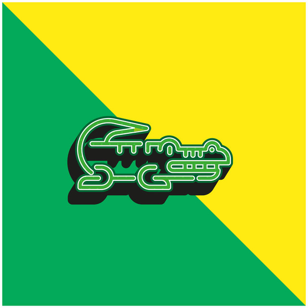 Jacaré Verde e amarelo moderno logotipo vetor 3d ícone - Vetor, Imagem