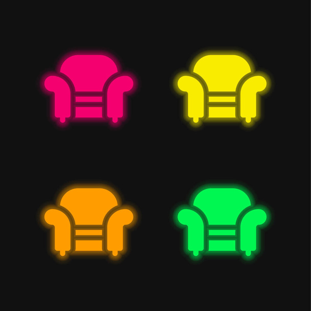 Sessel vier Farbe leuchtenden Neon-Vektor-Symbol - Vektor, Bild