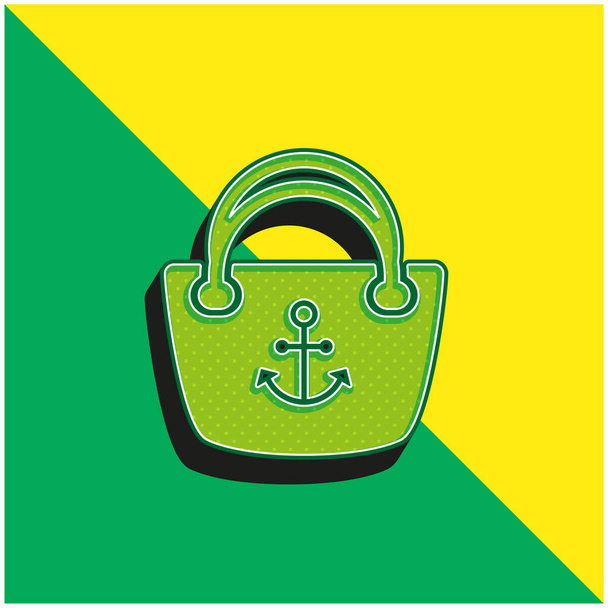 アンカーハンドバッグ緑と黄色の現代的な3dベクトルアイコンロゴ - ベクター画像