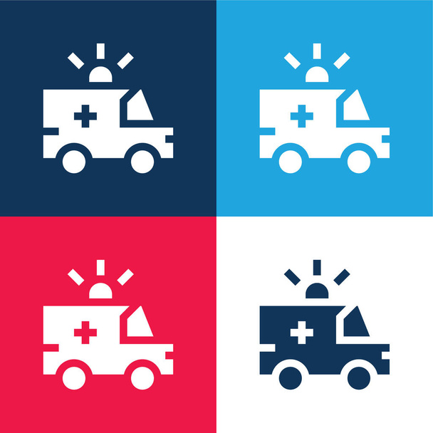 Ασθενοφόρο μπλε και κόκκινο σύνολο τεσσάρων χρωμάτων minimal εικονίδιο - Διάνυσμα, εικόνα