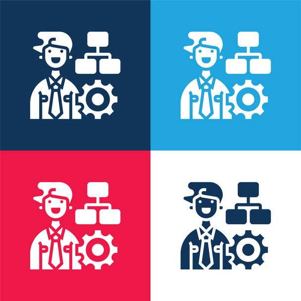Administracja niebieski i czerwony zestaw czterech kolorów minimalny zestaw ikon - Wektor, obraz