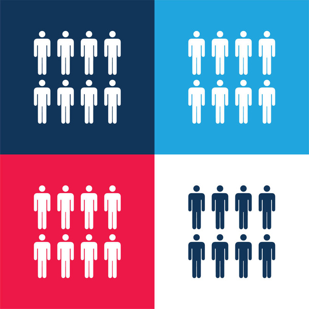 8 Persons blue and red four color minimal icon set - Vector, Image