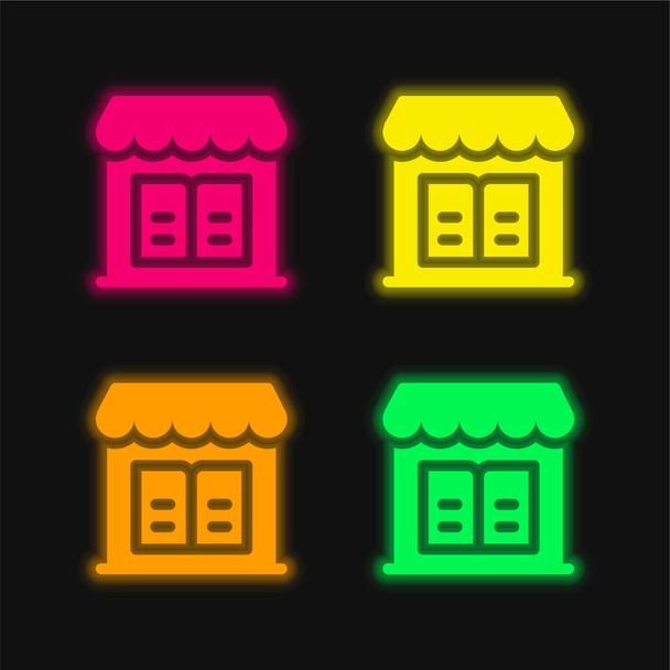 Librería de cuatro colores brillante icono de vectores de neón - Vector, imagen