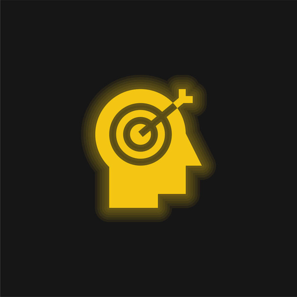 脳の黄色の輝くネオンアイコン - ベクター画像