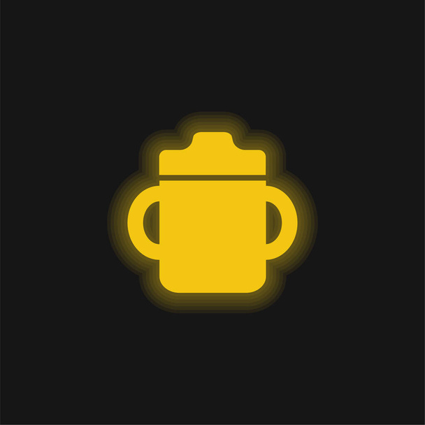 Vauvan juomapullo kahvalla molemmilla puolilla keltainen hehkuva neonikoni - Vektori, kuva