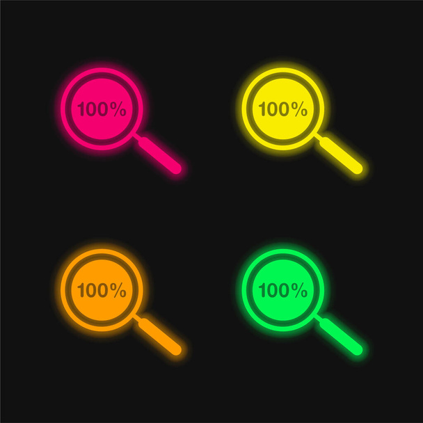 100 por ciento Zoom Símbolo de cuatro colores brillante icono de vectores de neón - Vector, imagen