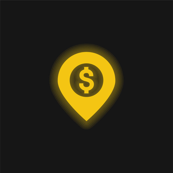 Banca Posizione giallo incandescente icona al neon - Vettoriali, immagini