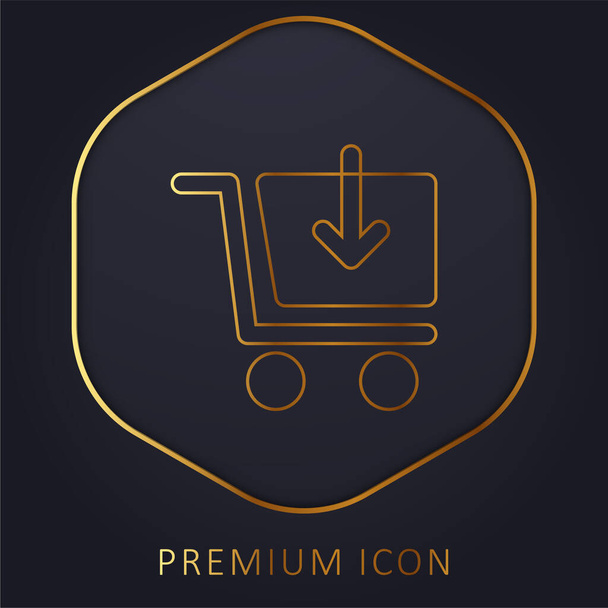 Winkelwagen toevoegen gouden lijn premium logo of icoon - Vector, afbeelding