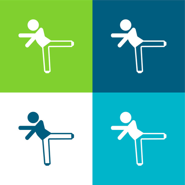 Αγόρι kicking με αριστερό πόδι Επίπεδη τέσσερις χρώμα ελάχιστο σύνολο εικονιδίων - Διάνυσμα, εικόνα