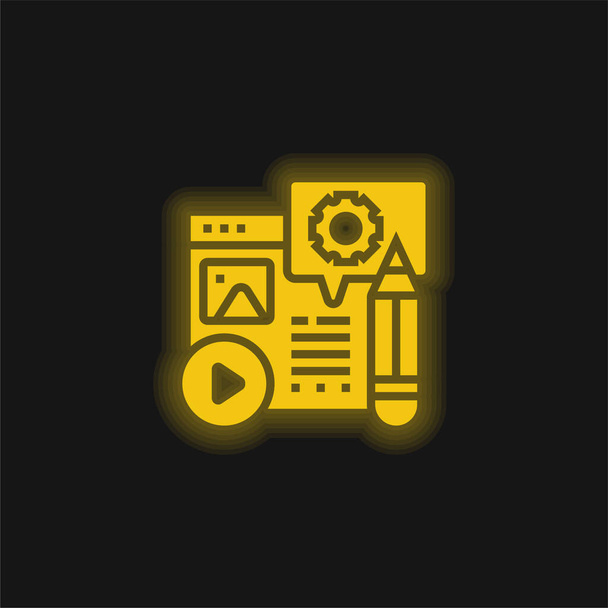 Blog sárga izzó neon ikon - Vektor, kép
