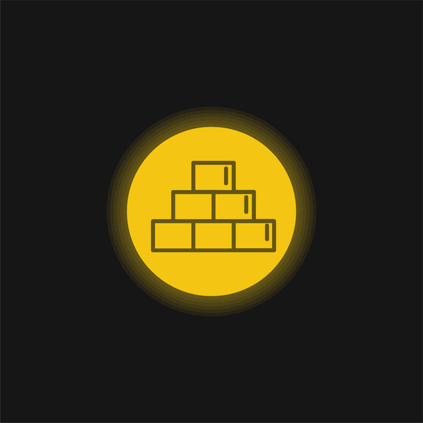 Bricks Outline Symbol Inside A Circle yellow glowing neon icon - Vector, Image