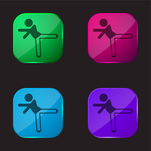 Chlapec kopání s levou nohou čtyři barvy skleněné tlačítko ikona - Vektor, obrázek