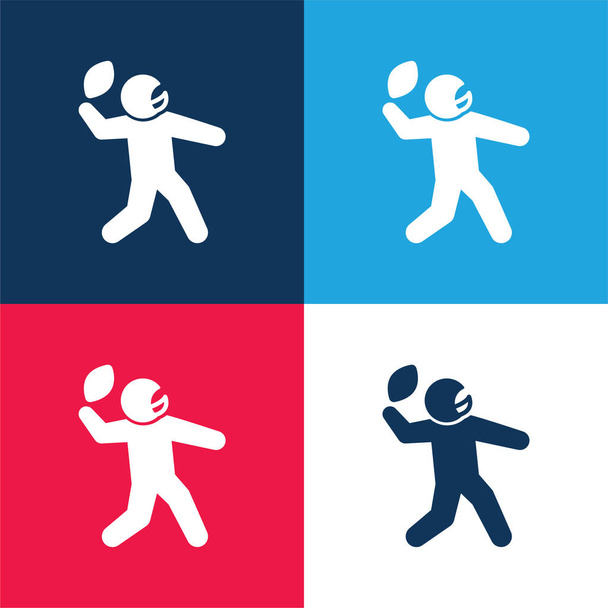 American Football Player niebieski i czerwony czterech kolorów minimalny zestaw ikon - Wektor, obraz