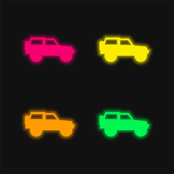 4x4 Aventura de transporte deportivo Vista lateral de cuatro colores brillante icono de vectores de neón - Vector, Imagen