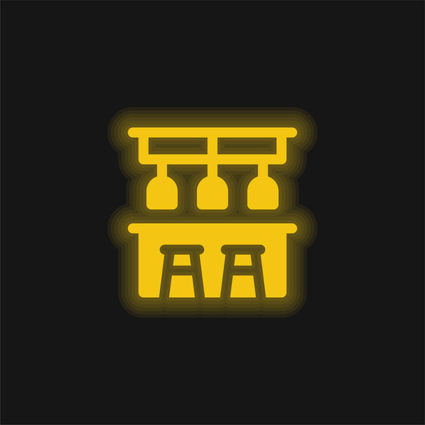 Bar Counter sárga izzó neon ikon - Vektor, kép